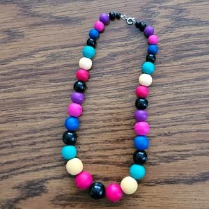 Vintage Chunky Necklace - Rainbow Wooden Beads - 80s